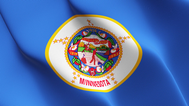 Minnesota US State flag waving loop. United States of America Minnesota flag blowing on wind.
