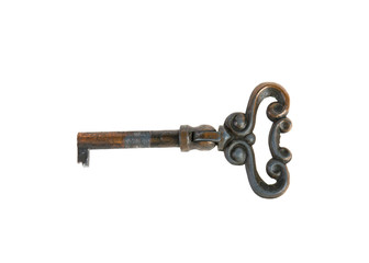 old lock key isolated on white background