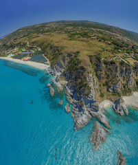 Obraz premium Capo Vaticano from the air, Calabria. Aerial view of coastline and beach