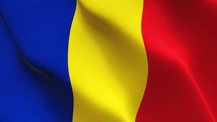 Romania flag waving loop. Romanian flag blowing on wind.
