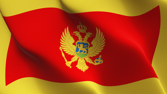 Montenegro flag waving loop. Montenegrin flag blowing on wind.
