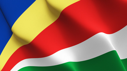 Seychelles flag waving loop. Seychellois flag blowing on wind.