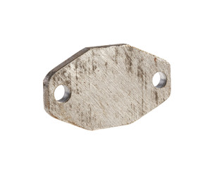 metal token, thick steel billet and two holes isolated on white background