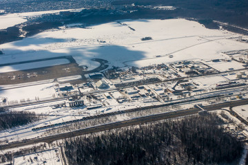 Aerial view of the industrial district at winter