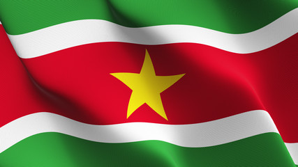 Suriname flag waving loop. Surinamese flag blowing on wind.