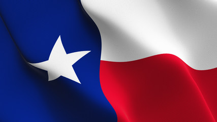Texas US State flag waving loop. United States of America Texas flag blowing on wind.