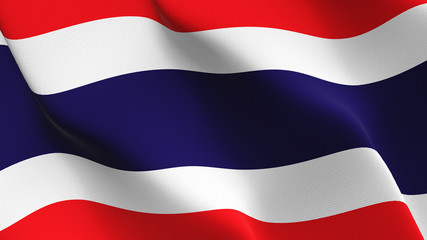 Thailand flag waving loop. Thai flag blowing on wind.