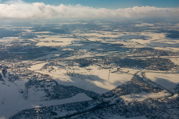 Aerial view of the industrial district at winter