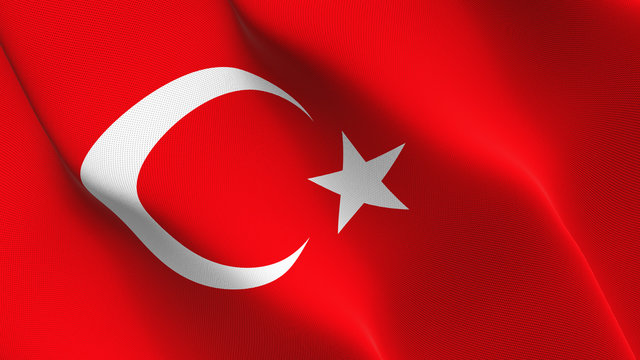 Turkey flag waving loop. Turkish flag blowing on wind.