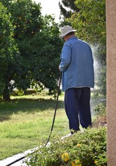 Man watering yard