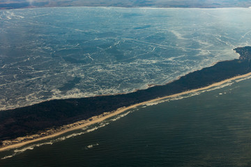 Aerial view of Curonian Spit at winter