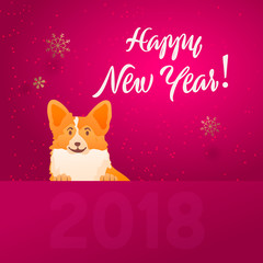 Fototapeta na wymiar Vector of funny dog. Merry Christmas And Happy New Year Poster Design Flat Vector Illustration