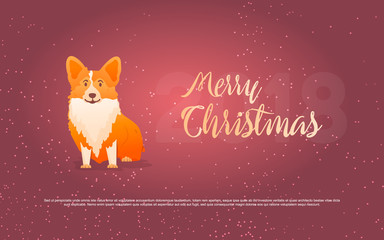 Fototapeta na wymiar Funny dog and merry Christmas. Symbol of year. Flat style, illustration isolated