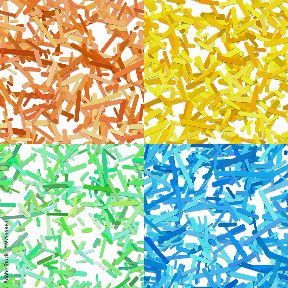 Poster seamless modern chaotic rotated stripe background pattern set - trendy vector design from colorful r