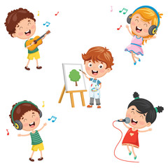 Vector Illustration Of Kids Making Art Performance