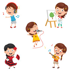 Vector Illustration Of Kids Making Art Performance