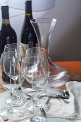 Professional red wine tasting event with high quality wine glasses and wine accessories