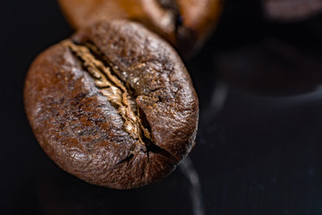 Macro collection, roasted black coffee beans close up