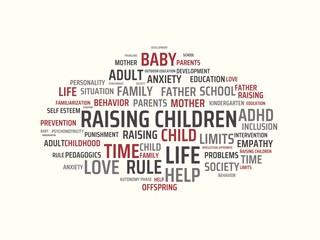 RAISING CHILDREN - image with words associated with the topic RAISING CHILDREN, word, image, illustration