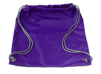 Sports string bag with drawstring on a white. Ultra violet color