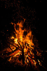 Fototapeta na wymiar big sparkling fire on a black background