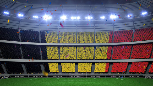 Belgium national football team flags on fans baners at stadium Illustration  Stock | Adobe Stock