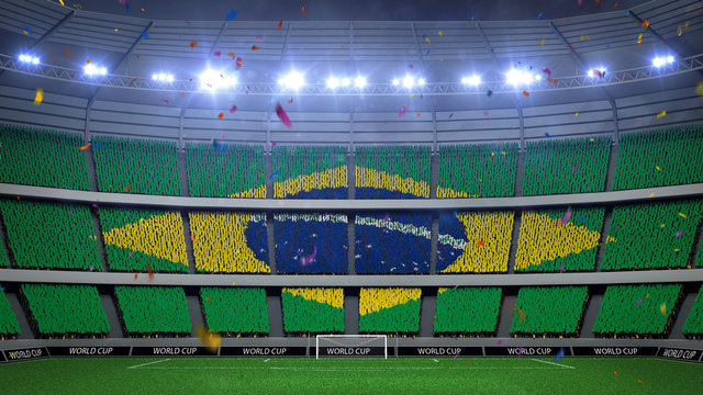 Brazil National Football Team Flags On Fans Baners At Stadium