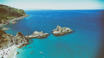 Beautiful aerial view of Tonnara Beach, Calabria