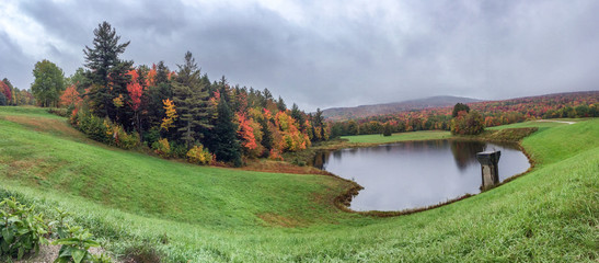 Fototapeta na wymiar Beautiful hills of New England in foliage season, panoramic view