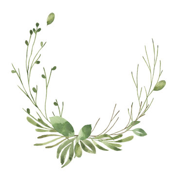Leafy Leaf. Green Watercolor Flowers And Florals Wreath #6
