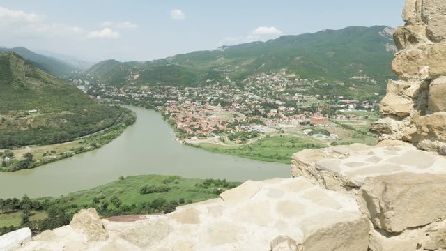 View from georgian orthodox monastery Jvari to Mtskheta in the mountain