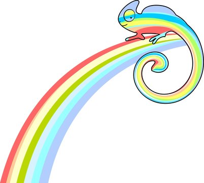 Multicolored chameleon on rainbow