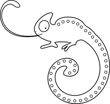 Coloring page. Chameleon with sticking tongue out