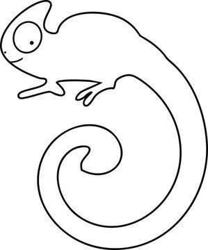 Coloring page. Chameleon with long swirling tail