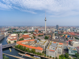 Aerial view of Berlin skyline along Spree river, Germany