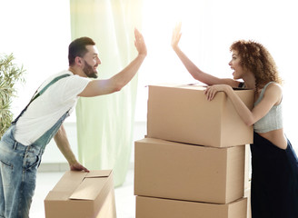 beautiful young couple giving a 