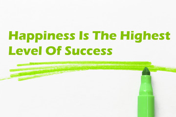 Happiness Is The Highest Level Of Success word written with green marker