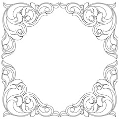 Vintage border frame engraving with retro ornament pattern in antique baroque style decorative design. Vector
