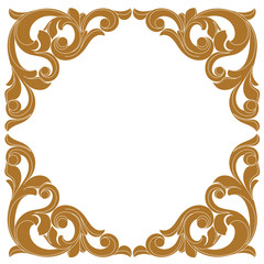 Golden vintage border frame engraving with retro ornament pattern in antique baroque style decorative design. Vector