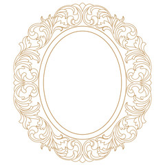 Golden vintage oval graphical frame in antique style. Vector.