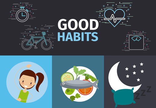 Healthy Lifestyle Infographic Exercise Nutrition Sleep Good Habits Template