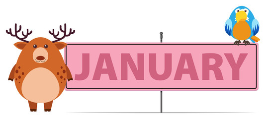 Sign template for January with deer and parrot