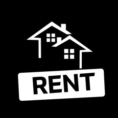 House for rent. Vector illustration in white color on black background.