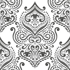 Fototapeta na wymiar Black and white damask vector seamless pattern, wallpaper. Elegant classic texture. Luxury ornament. Royal, Victorian, Baroque elements. Great for fabric and textile, wallpaper, or any desired idea.