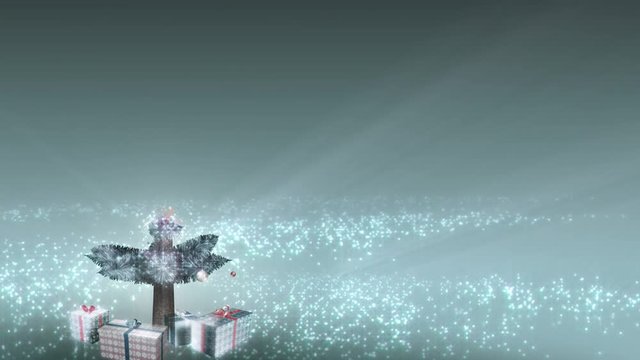 Magical Growing Christmas Tree with loop section between 17:00-26:00. Tree at left, Merry Christmas text at right. Silver version. In 4K and HD.