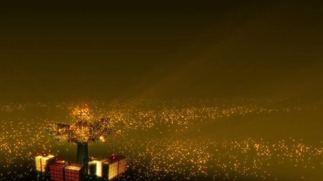 Magical Growing Christmas Tree with loop section between 17:00-26:00. Tree at left, copy space on right. Gold version. In 4K and HD.