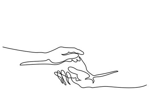 Continuous Line Drawing. Holding Man And Woman Hands Together. Vector Illustration