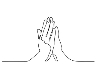 Poster Im Rahmen Continuous line drawing. Hands palms together praying. Vector illustration © Valenty