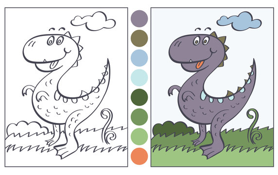 The Merry Dinosaur. Illustration, cartoon, coloring book