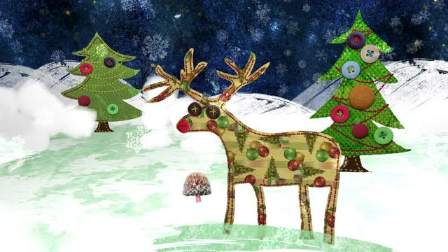 Christmas Eve - Reindeer and Gingerbread House, Merry Christmas ending. Quirky mixed media collage animation. Also see my portfolio for an extended looping version. In 4K and HD.